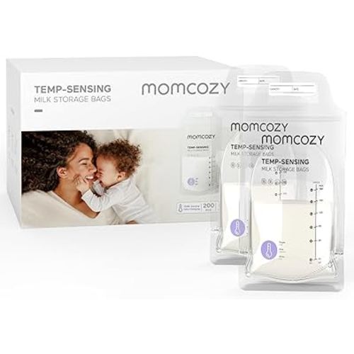 Momcozy Breastmilk Storage Bags, 200PCS Value Pack, Temp-Sensing Discoloration Milk Storing Bags for Breastfeeding, Presterilized, Hygienically Doubled-Sealing, for Freezing, 6 Ounce