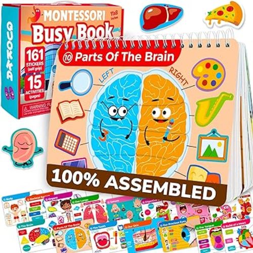 QUOKKA Montessori Busy Book for Toddlers 3-5 I Fully Assembled I Preschool Toddler Activity Book for Kids Ages 3-5 - Pre K Learning Activities for Classrooms Home - 15 Our Body Educational Activities