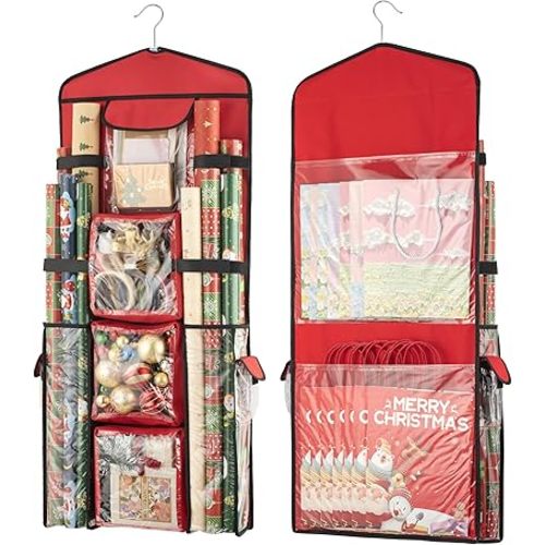Wrapping Paper Storage, Gift Wrap Organizer Holder Double-Sided Hanging Gift Bag Storage Organizer