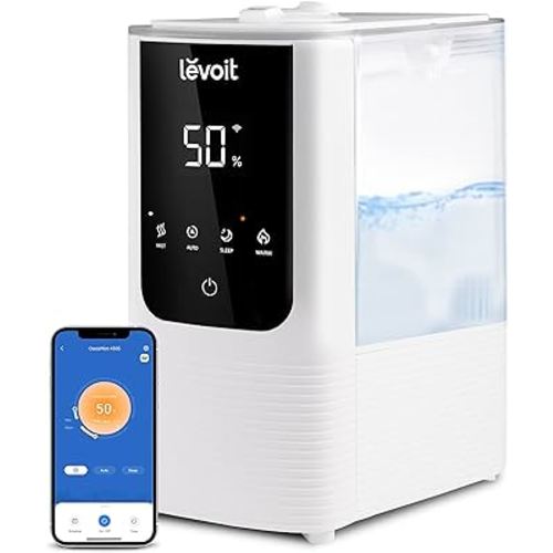 LEVOIT Humidifiers for Bedroom Home, Smart Warm and Cool Mist Air Humidifier for Large Room, Auto Customized Humidity, Fast Symptom Relief, Easy Top Fill, Essential Oil, Quiet, OasisMist4.5L, White
