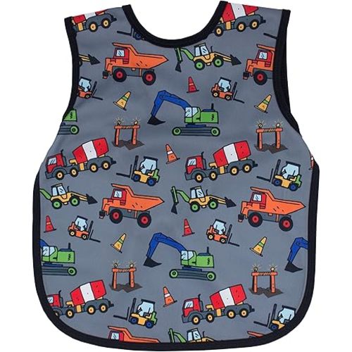 BapronBaby Construction Zone Bapron - No Neck Tie Safer Bib for Baby & Toddler - Soft Waterproof Stain Resistant - Machine Washable - Sz Preschool 3-5yrs