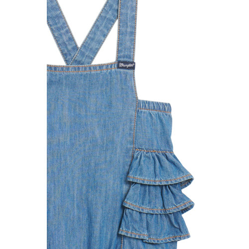 Wrangler Infant Girl's Medium Wash Sleeveless Tiered Ruffle Back Denim Romper