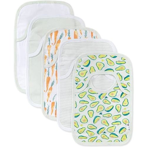 Burt's Bees Baby Infant Pull On Bibs, 100% Organic Cotton Lap Shoulder Style Drool Cloths, Newborn Essentials