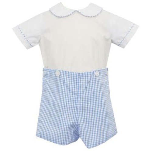 BOYS BUTTON ON SHORTS SET - BLUE CHECK
