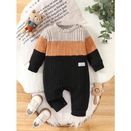 SHEIN | 1pc Baby Boys Colorblock Round Neck Long Sleeve Romper