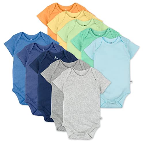 HonestBaby 10-pack Short Sleeve Bodysuits One-piece 100% Organic Cotton for Infant Baby Boys, Girls, Unisex