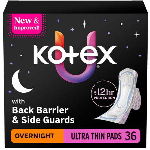 Kotex Ultra Thin Overnight Pads With Wings, Heavy Absorbency, 36 Count
