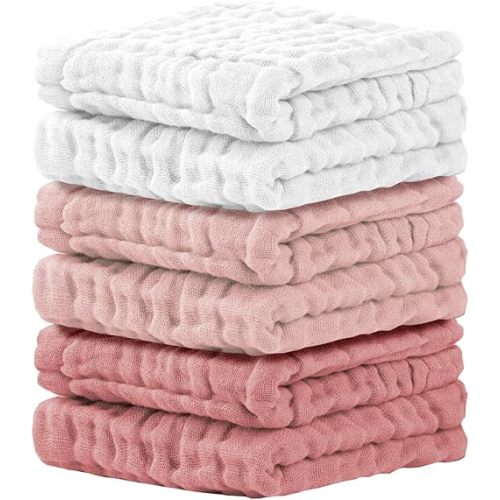 Cuddle Campus Baby Washcloths 6 Packs, Muslin Washcloths Baby,Cotton Burp Cloths, Extra Absorbent and Soft Wash Clothes for Newborns, 12x12 Inches