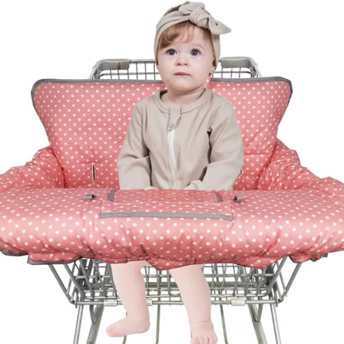 ICOPUCA Shopping Cart Cover, 2 in 1 cart Cover for Babies N high Chair Cover, Padded Grocery cart Cover for Baby Girl boy, with 1” Thick/Removable/Reversible Cushion, Pink dots;