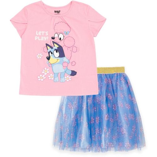 Bluey Coco Floral Baby Girls T-Shirt and Tulle Mesh Skirt Infant, Size: 12 months