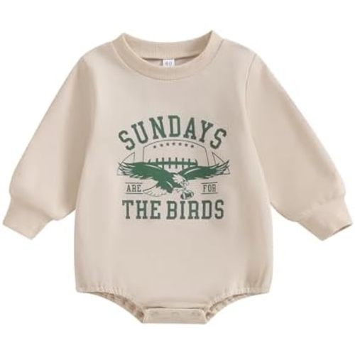 Karuedoo Baby Boy Girl Game Day Football Outfit Sundays Are for the Birds Sweatshirt Romper Oversized Bubble Romper Bodysuit