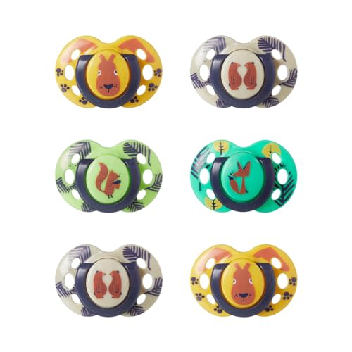 Tommee Tippee Fun Pacifier, 18-36 Months, 6 Pack, Symmetrical Nipple, BPA-Free Silicone Pacifiers, Comfortable Fit for Babies