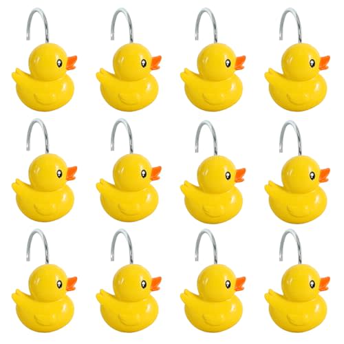 CTOHN 12-Piece Duck Shower Curtain Hooks, Cute Yellow Stainless Steel Decorative Shower Hangers Rings for Bathroom Decor