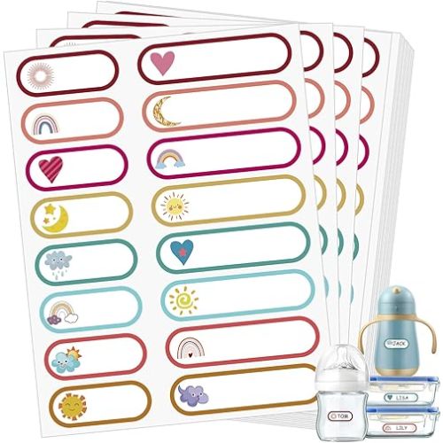 480 Pcs Baby Bottle Labels for Daycare Essentials, Waterproof Labels for Bottles, Self-Laminating School Name Tags Stickers for Kids