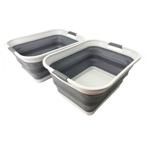 SAMMART 42L (11 Gallon) Set of 2 Collapsible Plastic Laundry Basket/Tub, Grey/Steel Grey