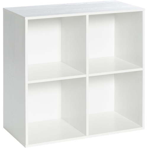 ANHDAH Wooden 4-Cube Storage Organizer with Closed Back Panel, 11in Cube Shelf Opening, Bookshelf, Display Shelf,Closet Cabinet for Home and Office,Embossed White
