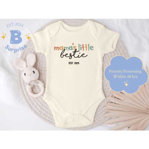 Mama&#39;s Little Bestie Baby Girl Onesie® - Cute Newborn Bodysuit - Natural Baby Shower Gift