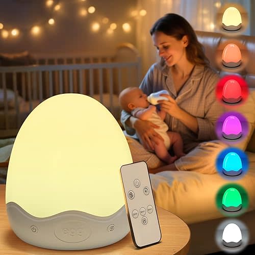 Egg Light for Nursery, 10 Brightness+10 Colors Egg Night Light for Baby Nursery Lamp, Touch+Remote+3600mAh Rechargeable Lamp, Soft Warm Light for Breastfeeding 0.5/1h Timer & Portable, New Baby Gift