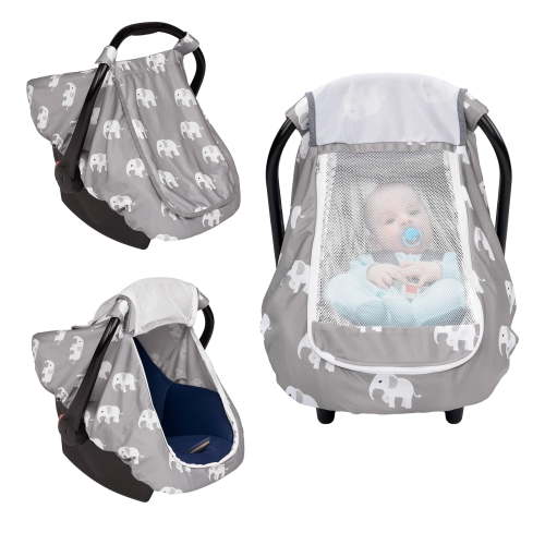 Beavtaens Baby Car Seat Cover, Stretchy UPF 40 Canopy, Breathable Mesh Window, Kick-Proof Fit