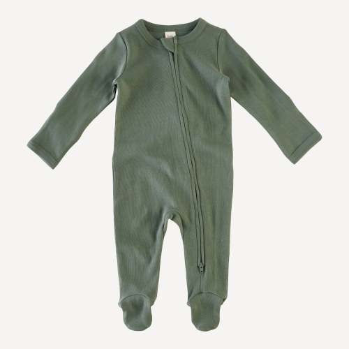 long sleeve zipper footie | forest green | organic cotton interlock