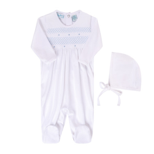 Baby Smocked Bullion Romper with Bonnet