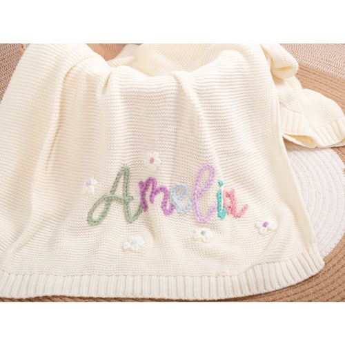 Personalized Infant Blanket | Hand-Embroidered Name Keepsake for Baby Showers