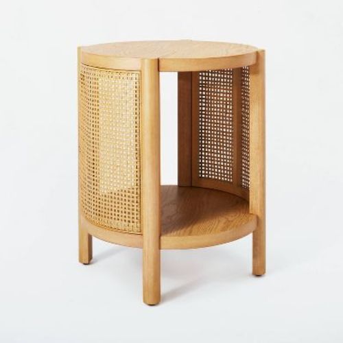 Portola Hills Woven Accent Table Natural - Threshold™ Designed With Studio Mcgee: Elegant Round Nightstand With Shelf