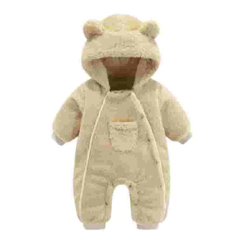 Dagegui Newborn Baby Bear Jumpsuit Infant Fleece Hooded Snowsuit One Piece Unisex Winter Thicken Long Sleeve Button Down Romper Bodysuit with Pocket Beige,3 Months