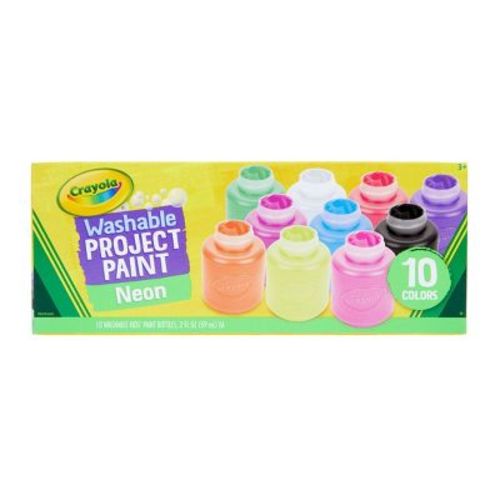 Crayola 10ct 2oz Washable Kids Paint Neon Colors: Non-toxic Water-based Tempera For Paper, Neon Painting & Finger Paint Ideas