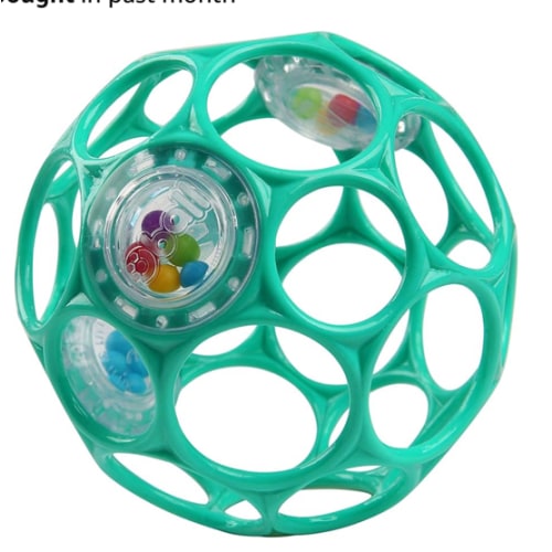 Bright Starts Oball Easy-Grasp Rattle BPA-Free Infant Toy in Teal, Age Newborn and up, 4 Inches