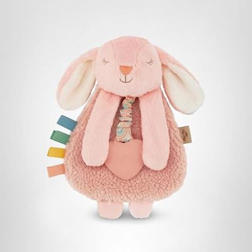 Itzy Ritzy - Itzy Lovey Including Teether - Baby Lovey with Teether, Textured Ribbons & Dangle Arms - Features Crinkle Sound, Sherpa Fabric and Minky Plush (Pink Bunny)