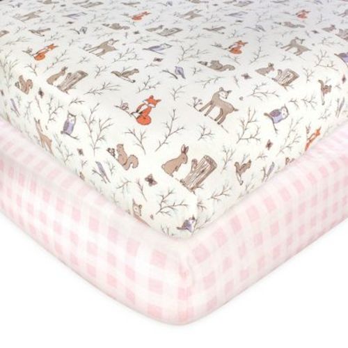 Hudson Baby Infant Girl Cotton Fitted Crib Sheet, Enchanted Forest, One Size