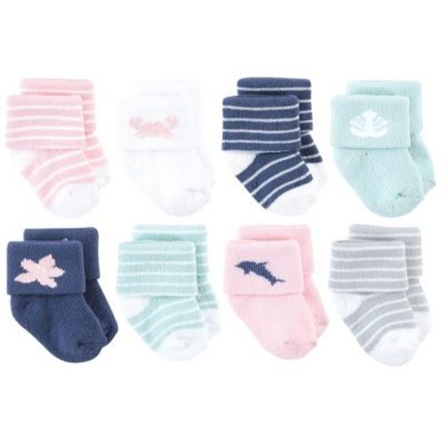 Hudson Baby Basics Infant Baby Cozy Terry Socks 8-Pack, Coral Ocean Friends, 0-6 Months