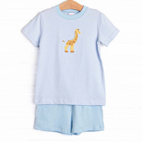 Giraffe Giant Applique Short Set, Blue – Stitchy Fish