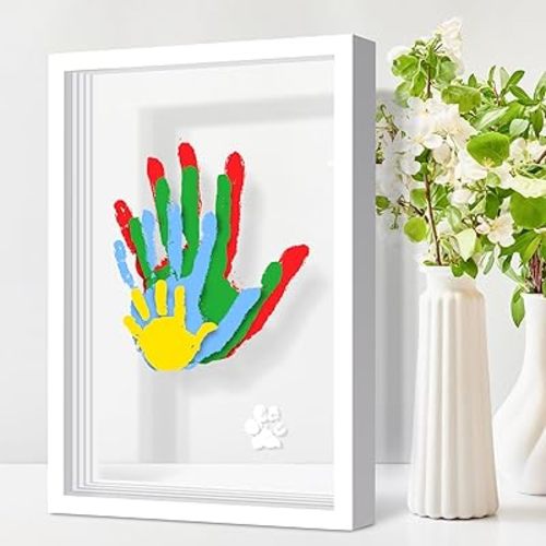 Omrhvi Family Handprint Kit, DIY Craft Keepsake Frame, Baby Hand Print Kits, Family Gifts for New Mom, New Parents, Grandparents, Father's Day, Mother's Day, Anniversary, 6 Non -Toxic Paints (White)