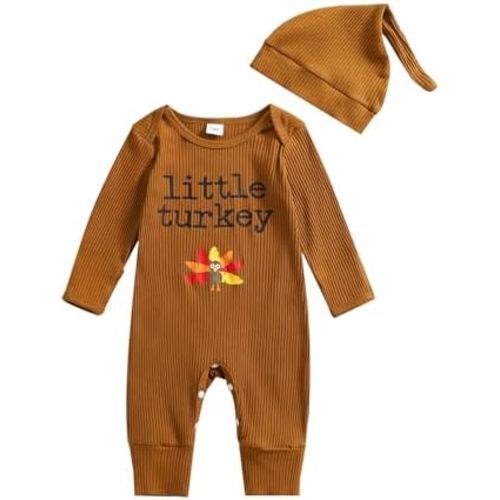 YOKJZJD Newborn Baby Boy Girl Thanksgiving Outfit Turkey Knitted Long Sleeve Romper Mitten Cuffs Jumpsuit +Hat Fall Clothes