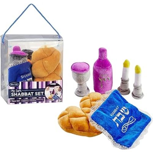Rite Lite My Soft Shabbat Set- Plush Toy Set for Kids Shabbos Jewish Gifts Home Decor Hebrew Shabbat Kiddush Cup Challah Accessories Fun & Educational