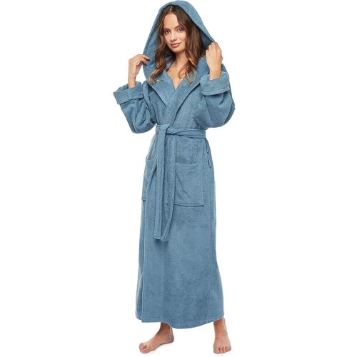Arus Women's GOTS Certified Organic Cotton Hooded Full Length Turkish Bathrobe