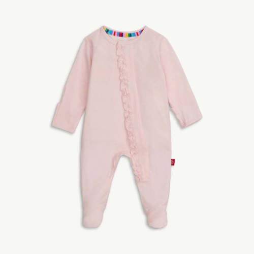 Magnetic Me: Pin Dot Ruffle Placket Footie - Pink