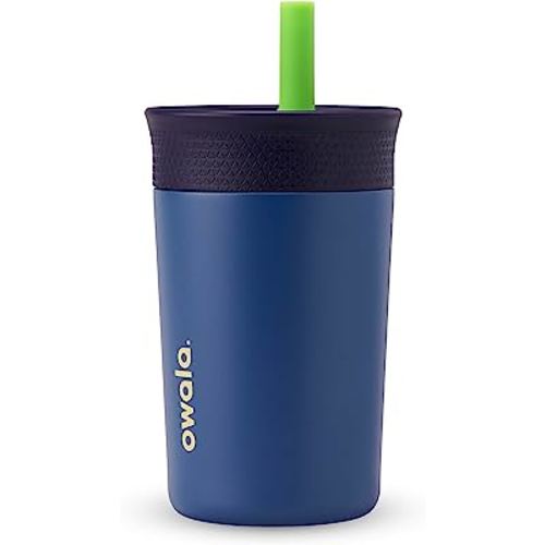 Owala Kids Insulation Stainless Steel Tumbler with Spill Resistant Flexible Straw, Easy to Clean, Kids Water Bottle, Great for Travel, Dishwasher Safe, 12 Oz, Navy and Blue (Home Base)