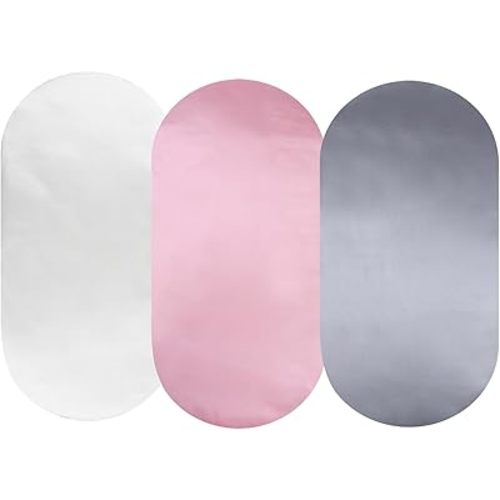 Satin Bassinet Sheet 3 Pack Great for Baby Hair Soft Silk Feeling Snug Fitted Cradle Fitted Sheets, for Oval Rectangle Hourglass Bassinet Mattress, Unisex Boy Girl, White/Pink/Grey