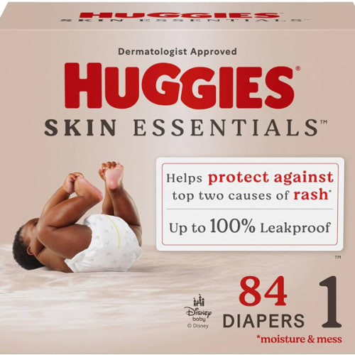 Huggies Size 1 Diapers, Skin Essentials Baby Diapers, Size 1 (8-14 lbs), 84 Count, Packaging May Vary