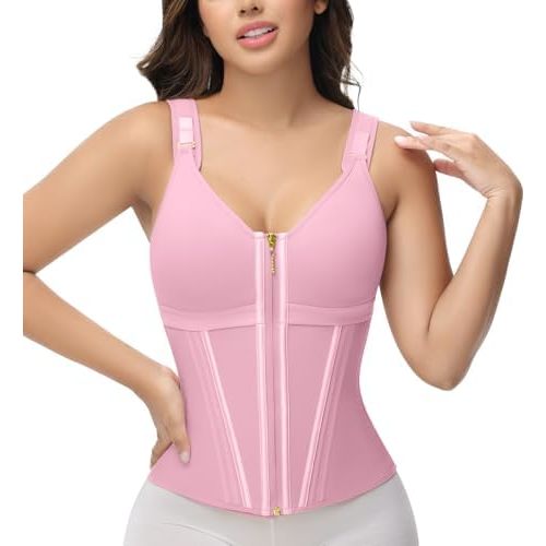 SHAPSHE Waist Trainer Corset for Women Tummy Control Sport Workout Body Shaper Vest for Women Postpartum Gym Zipper and Hooks