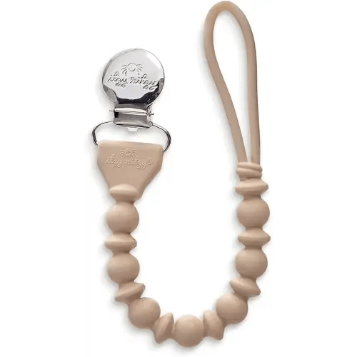 Itzy Ritzy Silicone Pacifier Clip; 100% Food Grade Silicone Pacifier Strap with Clip Keeps Pacifiers, Teethers & Small Toys in Place; Features One-Piece Design & Cord (Toast)