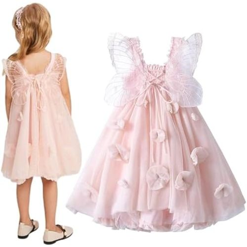 Toddler Girl Butterfly Wings Fairy Dresses Baby Sling Tulle Tutu Dress Wedding Birthday Party Clothes Kid Princess Skirt