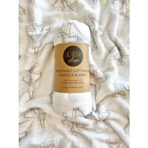 F-35A Lightning II Blueprint Fighter Jet Muslin Swaddle/Blanket -Newborn Gift- Squadron Baby Shower- USAF-Lil Aviator