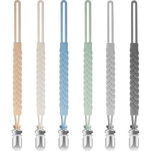 Silicone Pacifier Clip for Baby Boys and Girls, Woven Rope Flexible Design, Pacifier Holder for Teething Relief and Baby Essentials, Safe for Newborns (6 Pack)