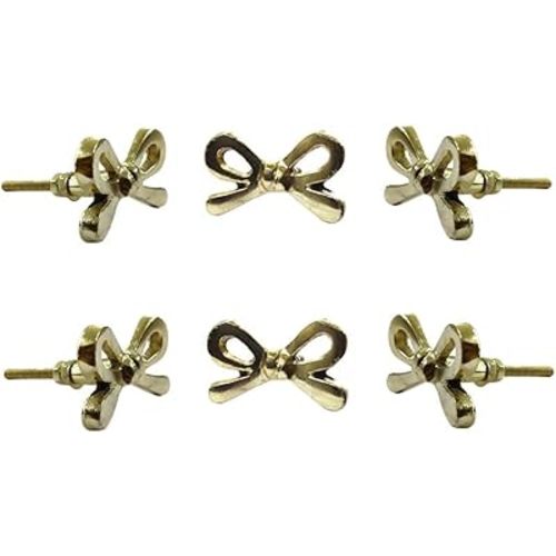 Perilla Home Set of 6 Brass Metal Knobs for Cabinet & Drawers Decorative Bow Knobs for Home Kitchen Cabinet Hardware Cupboard Glass Door Dresser Wardrobe and Drawer Pulls