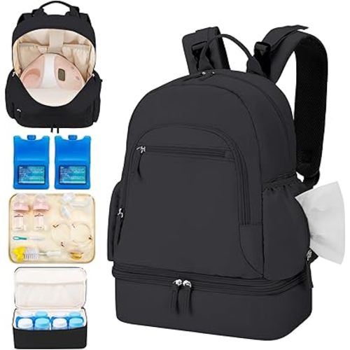 Breast Pump Backpack for Spectra S1 and S2 with Removable Cooler Compartment, Pumping Bag for Pump Accessories, Breast Pump Bag for Work, Travel and Family Use Plus Black