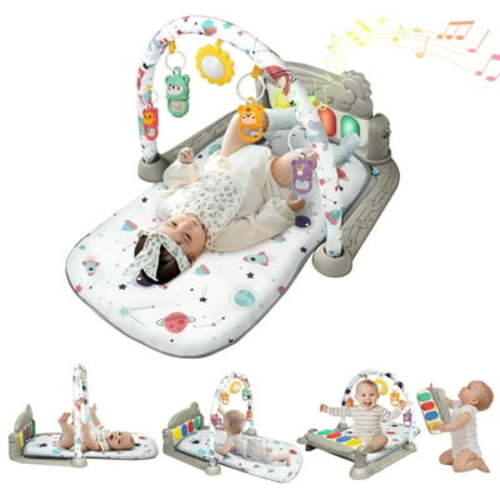 Baby Gym Mat , HDJ Upgrade Play Mat with Toys for Boys and Girls, Infant Crawling Mat with Piano for 0-18 Months, Gray